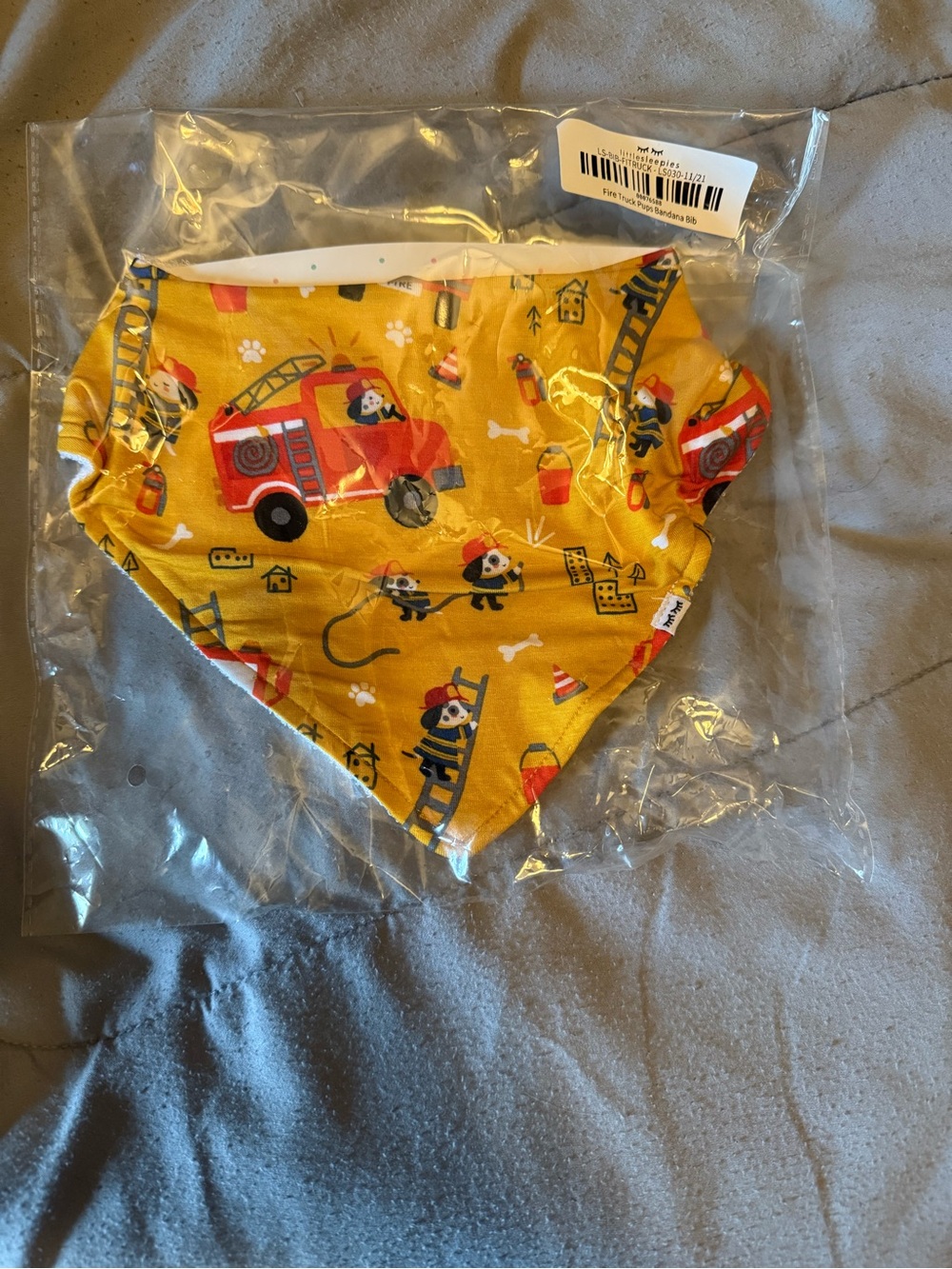 Little Sleepies Yellow Firetruck Bandana Bib